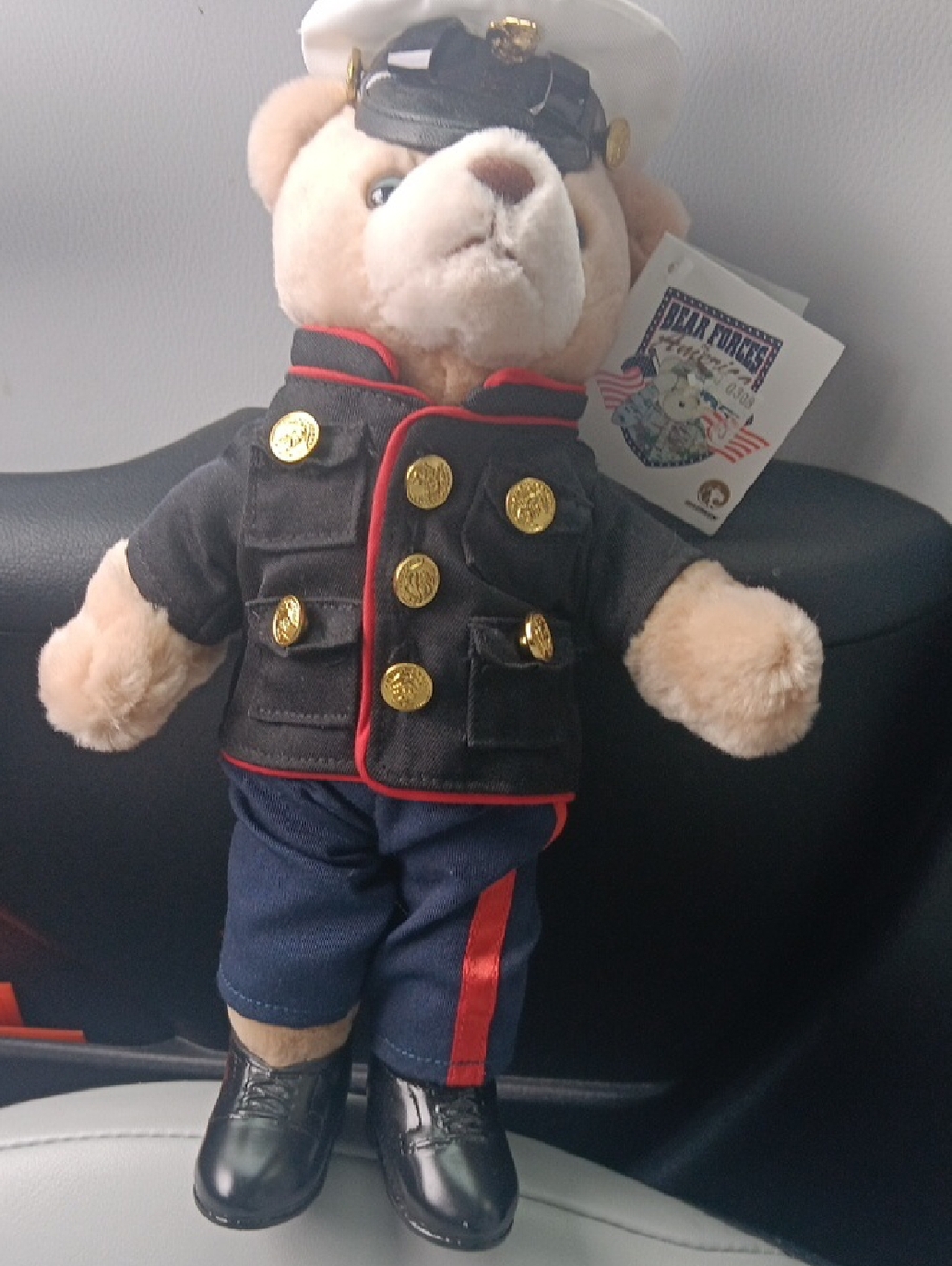 Bear Forces Plush Bear in Marine Uniform by Bear Forces - Black and Cream